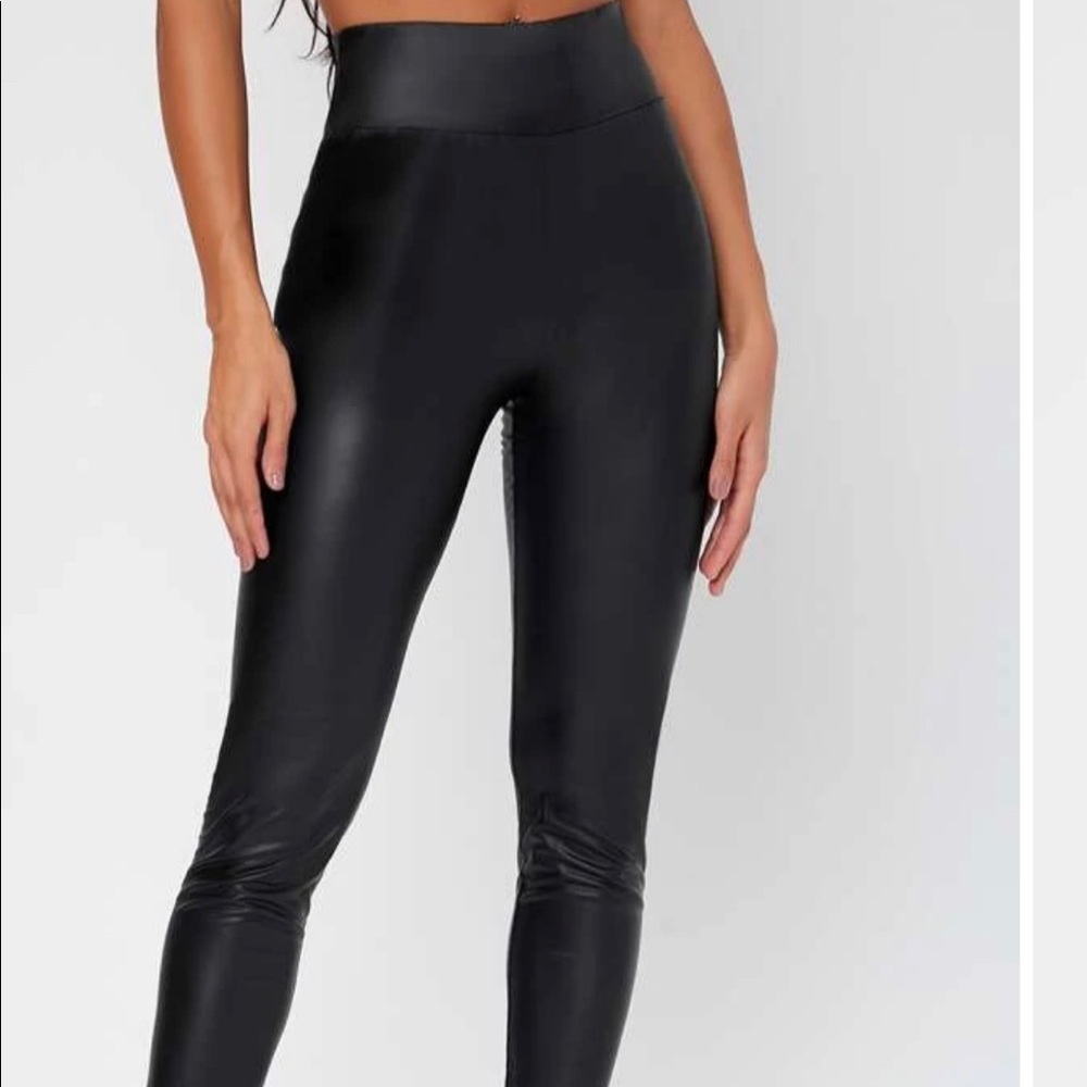 Black pleather shine leather look SHEIN skinny pants